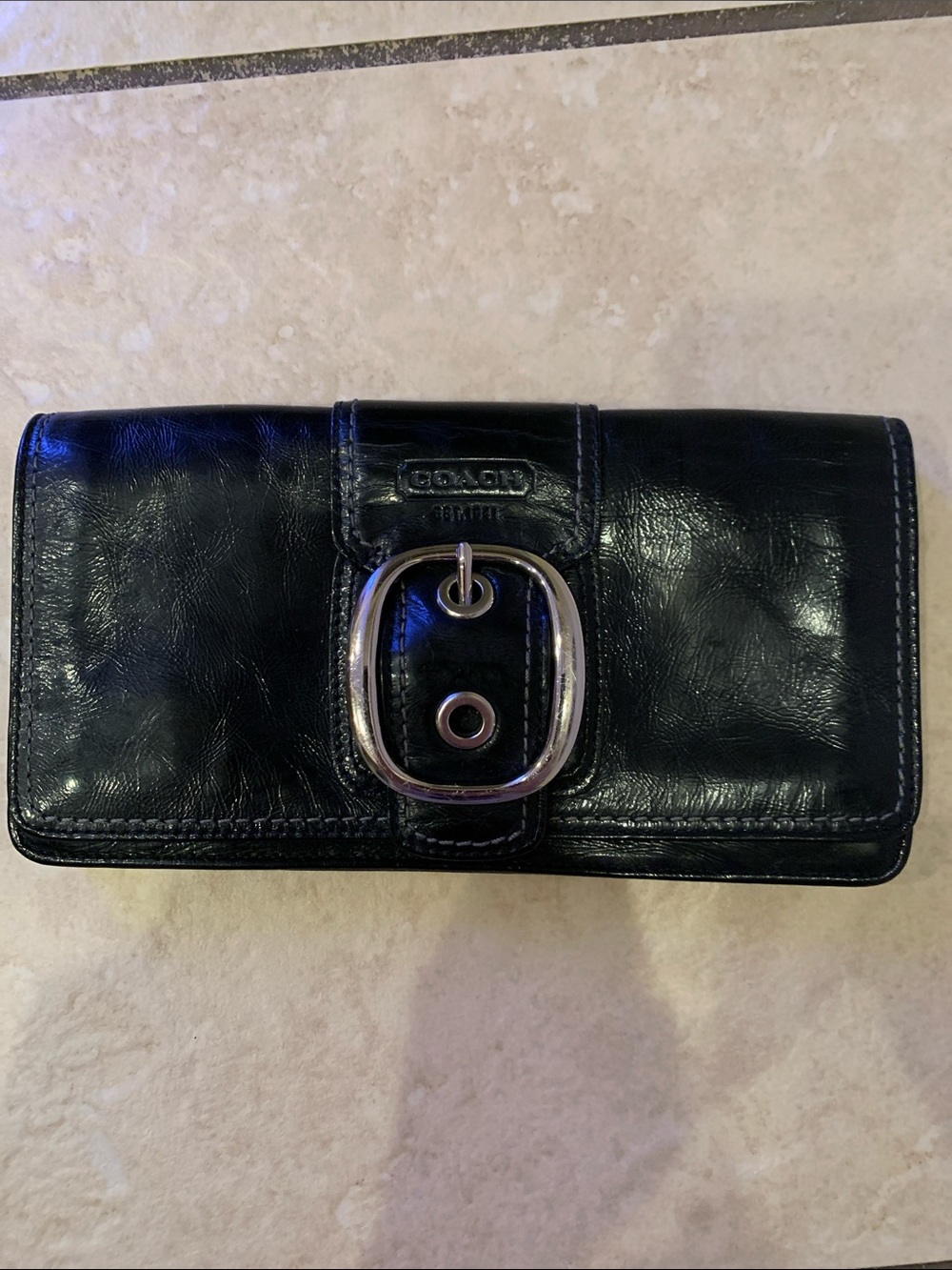 Coach Black Leather Buckle Clutch Wallet